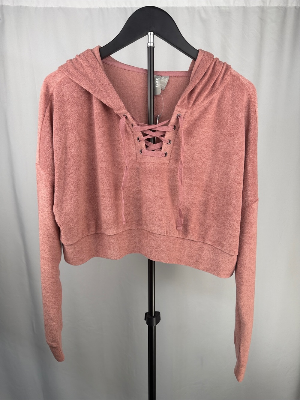 ASOS NWT Dusty Pink Lace Up Cropped Hoodie Top Size 6